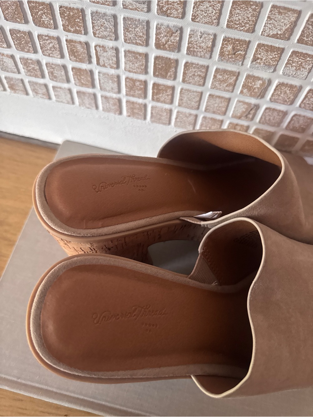 Beige Suede Cork Platform Slide Heel - Size 7.5 - Picture 7 of 7